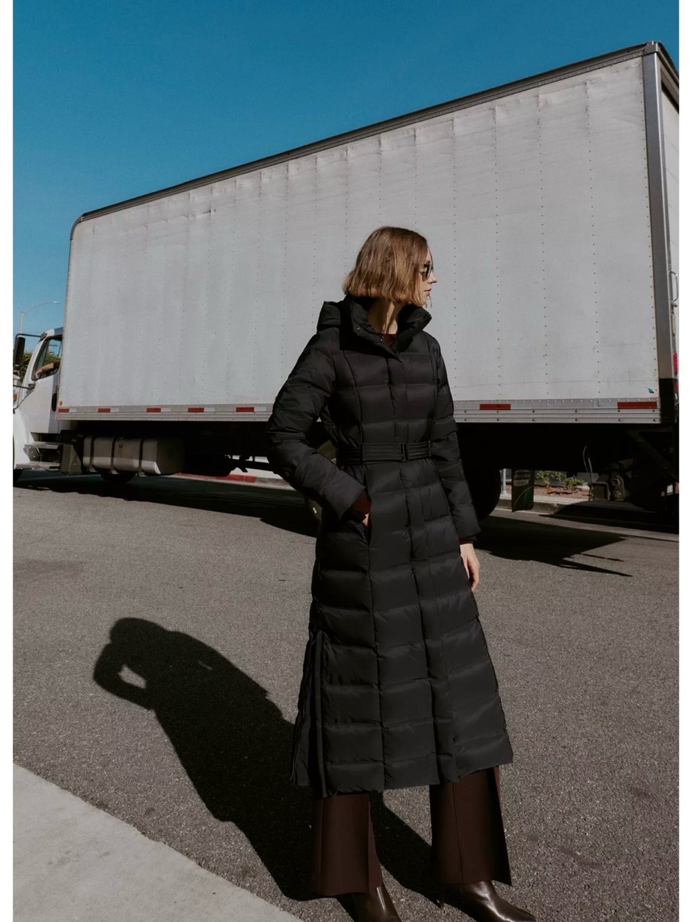 Zara Black Long Quilted Belted Puffer Coat with Hood